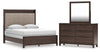 Korestone Queen Upholstered Panel Bed, Dresser and Mirror