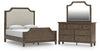 Veramond Queen Upholstered Panel Bed, Dresser and Mirror