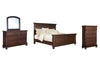 Cama Porter King con paneles, tocador, espejo y cómoda
