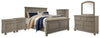 Cama Lettner King con paneles, tocador, espejo, cómoda y dos mesitas de noche