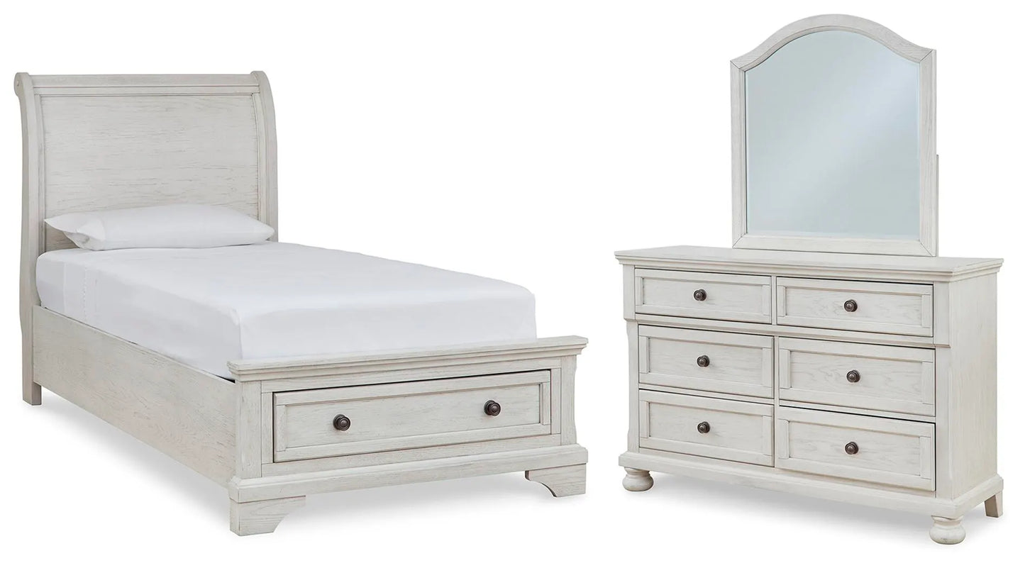 Robbinsdale Twin Sleigh Storage Bed, Dresser and Mirror