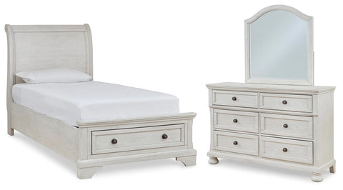 Robbinsdale Twin Sleigh Storage Bed, Dresser and Mirror