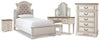 Realyn Twin Upholstered Panel Bed, Chest, Vanity and Nightstand