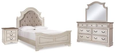 Realyn Queen Bed with Mirrored Dresser and Nightstand