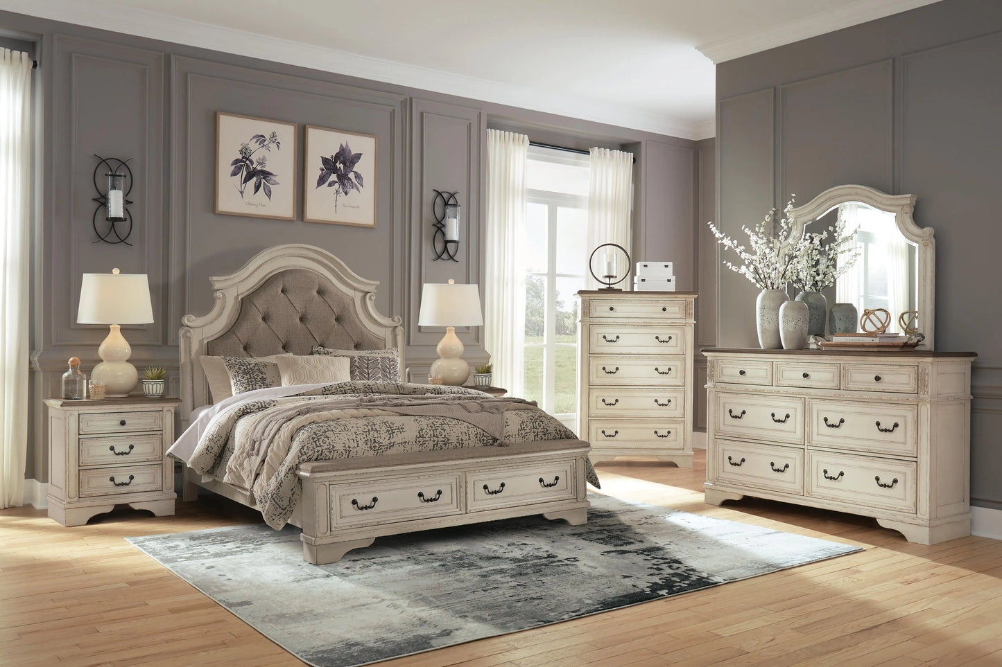 Cama Queen tapizada con almacenaje Realyn