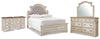 Realyn Full Upholstered Panel Bed, Dresser, Mirror and 2 Nightstands
