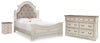 Realyn Queen Upholstered Panel Bed, Dresser and Nightstand