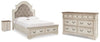 Realyn Queen Upholstered Storage Bed, Dresser and Nightstand