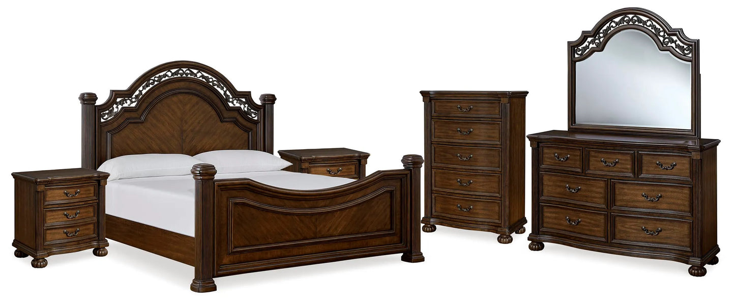 Cama con dosel Lavinton King, tocador, espejo, cómoda y dos mesitas de noche