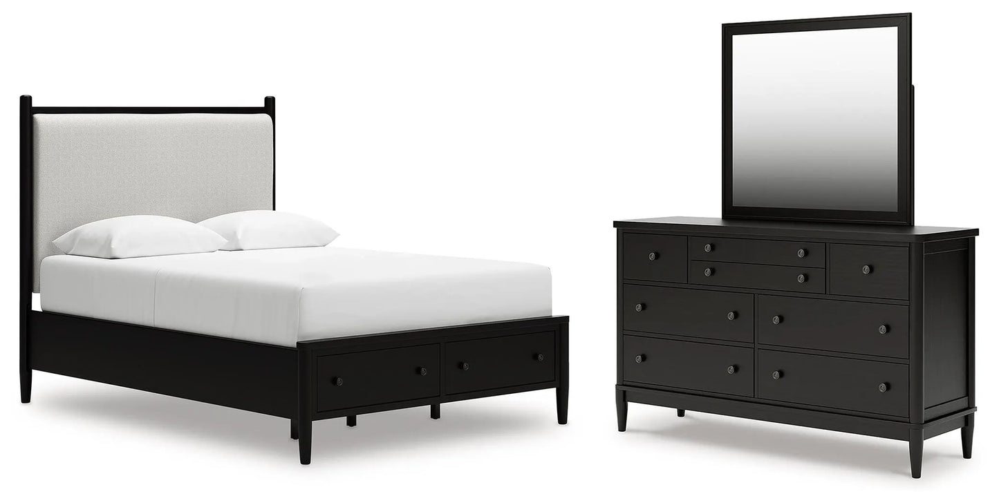 Portdown Queen Upholstered Storage Bed, Dresser and Mirror