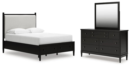 Portdown Queen Upholstered Storage Bed, Dresser and Mirror
