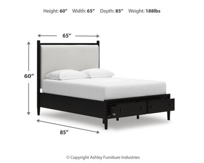 Cama Queen Portdown con almacenamiento y paneles tapizados