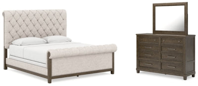 Hillcott King Upholstered Bed, Dresser and Mirror