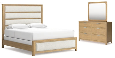 Rencott California King Upholstered Bed, Dresser and Mirror