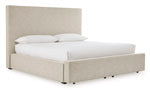 Cabecera tapizada Kristiland King/California King/pie de cama con almacenamiento/listones enrollables