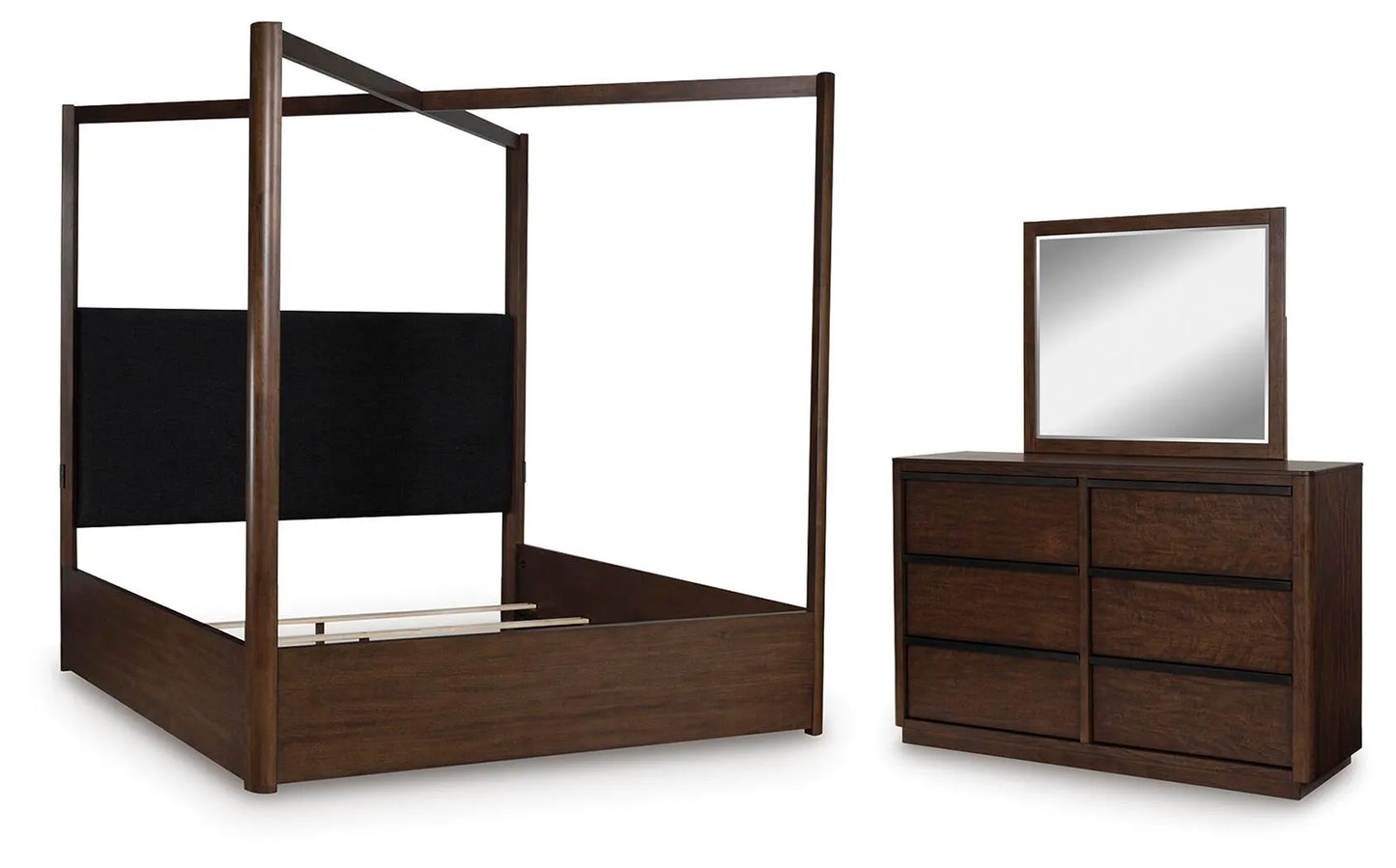 Kendamor Queen Canopy Bed, Dresser and Mirror