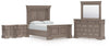 Cama Queen Blairhurst con paneles, tocador, espejo y dos mesitas de noche