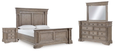 Cama King con paneles Blairhurst, tocador, espejo y mesita de noche