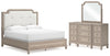Jorlaina King Upholstered Panel Bed, Dresser and Mirror
