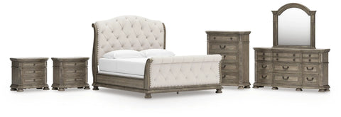 Ardenfield King Upholstered Sleigh Bed, Dresser, Mirror, Chest and 2 Nightstands