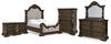Cama Queen Maylee con paneles, tocador, espejo, cómoda y dos mesitas de noche