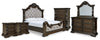 Cama King tapizada Maylee, tocador, espejo, cómoda y dos mesitas de noche