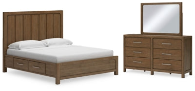 Cabalynn King Panel Bed with Storage, Dresser and Mirror
