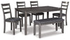 Mesa de comedor y sillas Bridson con banco (juego de 6)