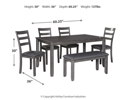 Mesa de comedor y sillas Bridson con banco (juego de 6)
