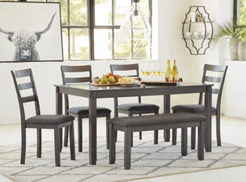 Mesa de comedor y sillas Bridson con banco (juego de 6)