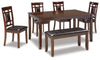 Mesa de comedor y sillas Bennox con banco (juego de 6)