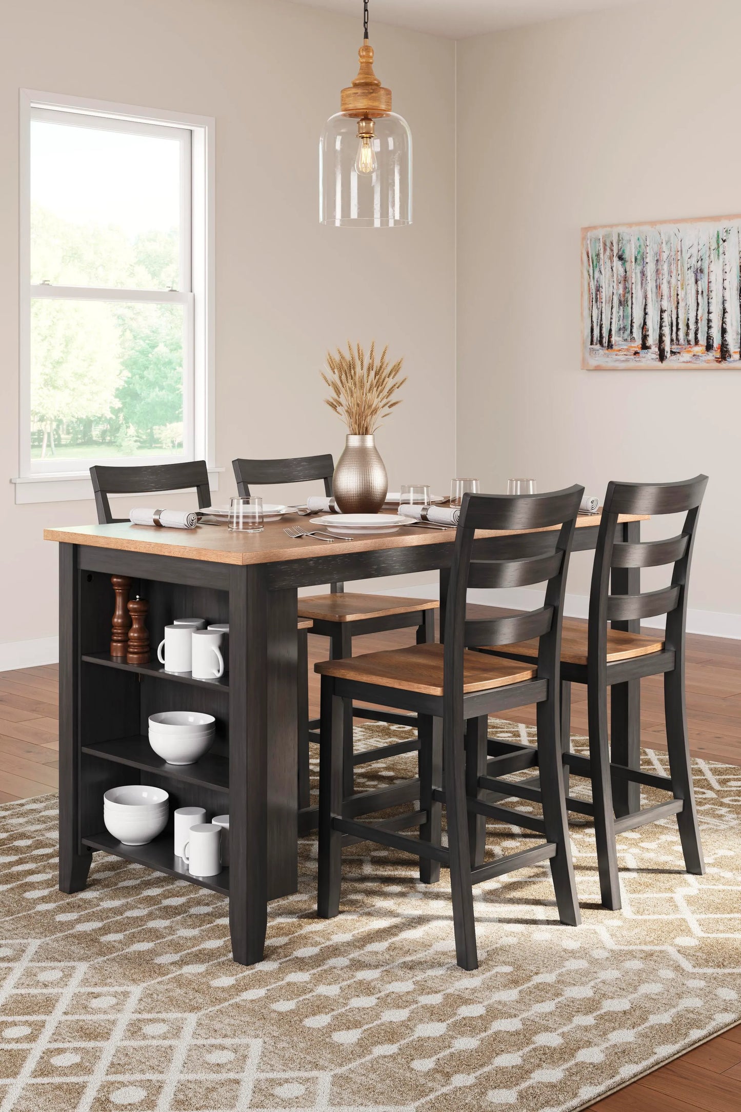Mesa de comedor Gesthaven de altura de mostrador y 4 taburetes