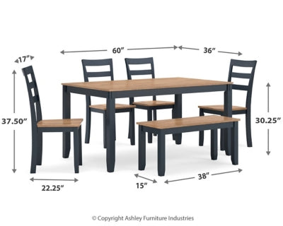 Mesa de comedor Gesthaven con 4 sillas y banco (juego de 6)