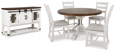 Mesa de comedor Valebeck, 4 sillas y servidor