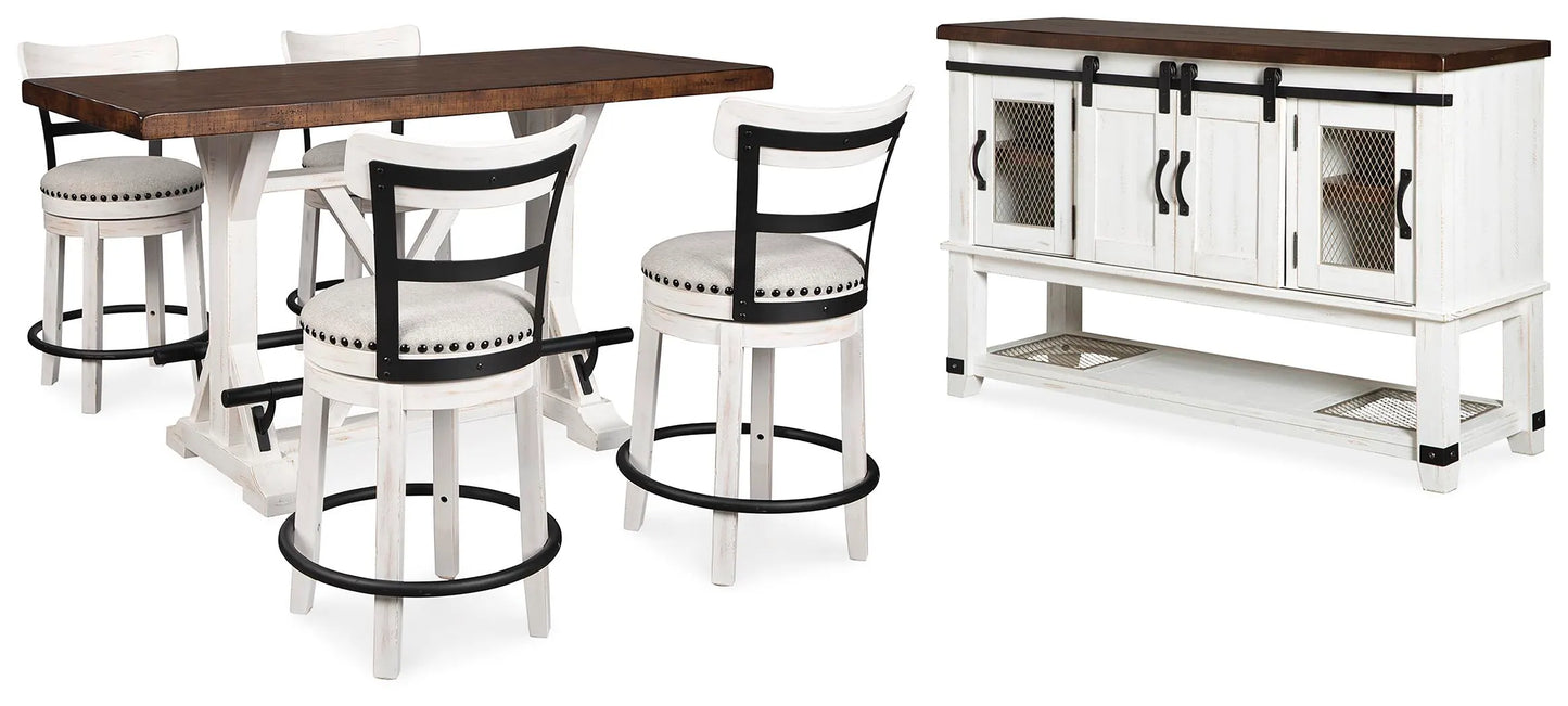 Mesa de comedor de altura de mostrador Valebeck, 4 taburetes y servidor