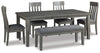 Mesa de comedor Hallanden, 4 sillas y banco