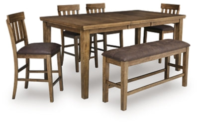 Broxtyn Counter Height Extension Dining Table, 4 Barstools and Bench