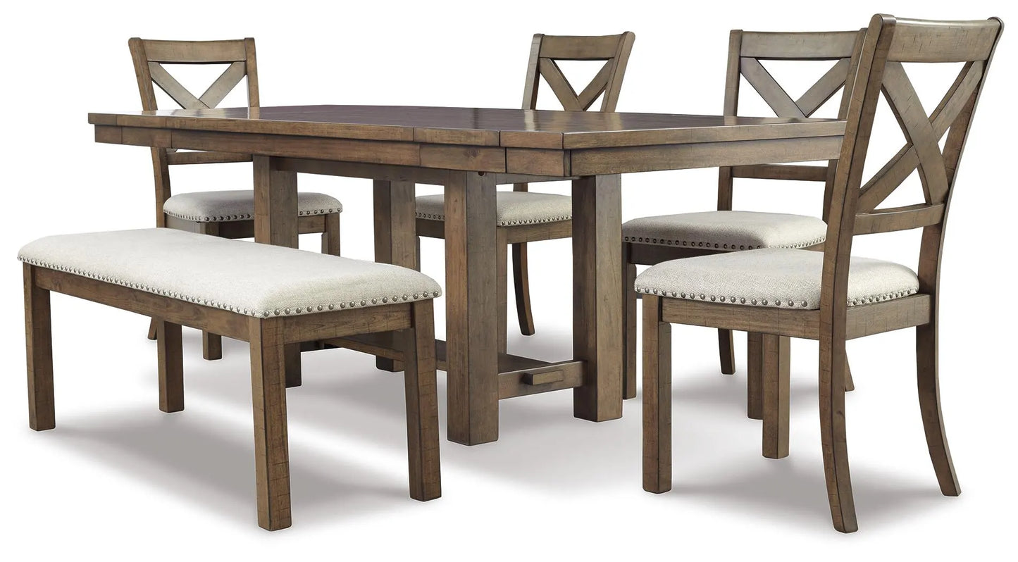 Mesa de comedor Moriville, 4 sillas y banco