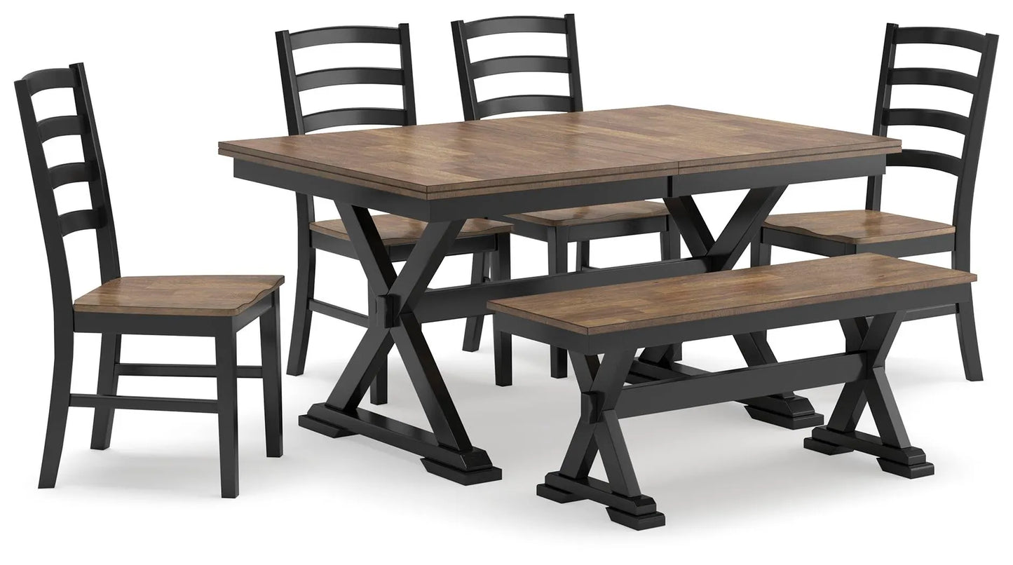 Mesa de comedor Wildenauer, 4 sillas y banco