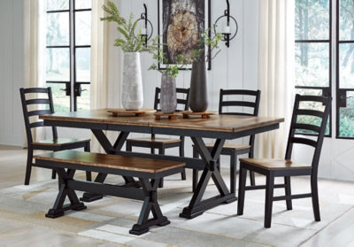 Mesa de comedor Wildenauer, 4 sillas y banco
