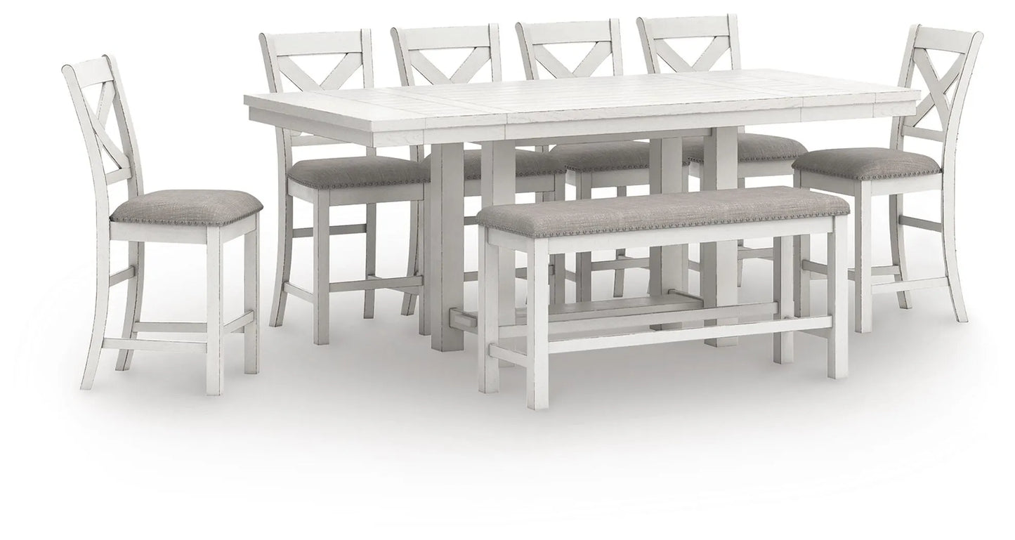 Robbinsdale Counter Height Extension Dining Table, 6 Barstools and Bench