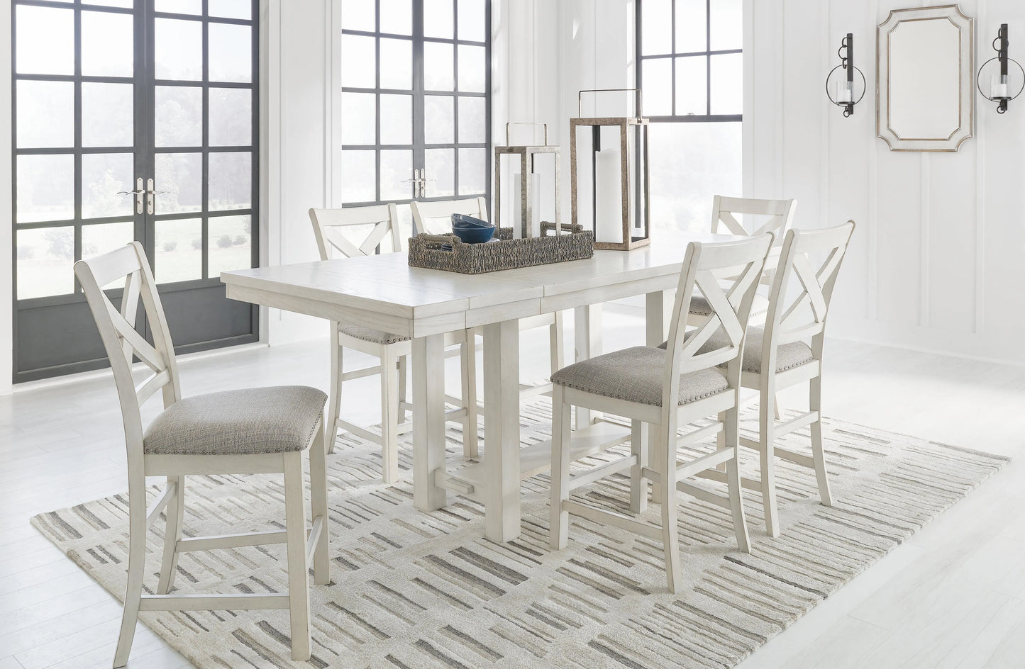 Mesa de comedor Robbinsdale de altura de mostrador y 6 taburetes