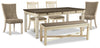 Mesa de comedor Bolanburg, 4 sillas y banco