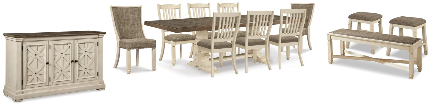 Mesa de comedor Bolanburg con 8 sillas y banco con servidor y 2 taburetes