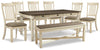 Mesa de comedor Bolanburg, 6 sillas y banco