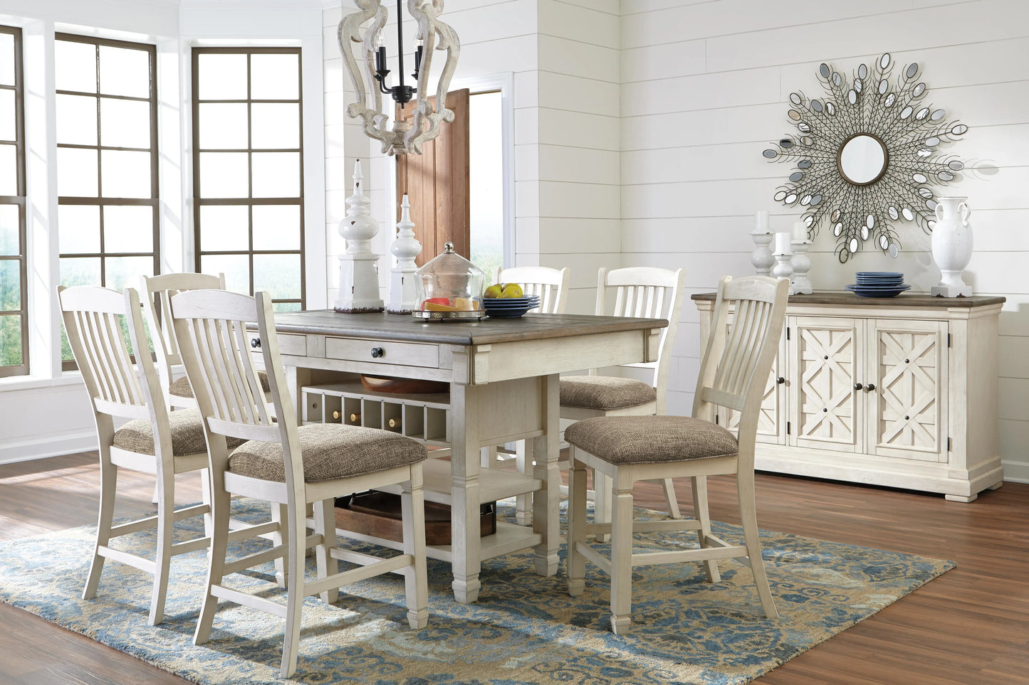 Mesa de comedor Bolanburg de altura de mostrador y 6 taburetes con servidor