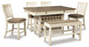 Mesa de comedor de altura de mostrador Bolanburg, 4 taburetes y banco