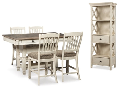 Mesa de comedor Bolanburg de altura de mostrador y 4 taburetes con vitrina