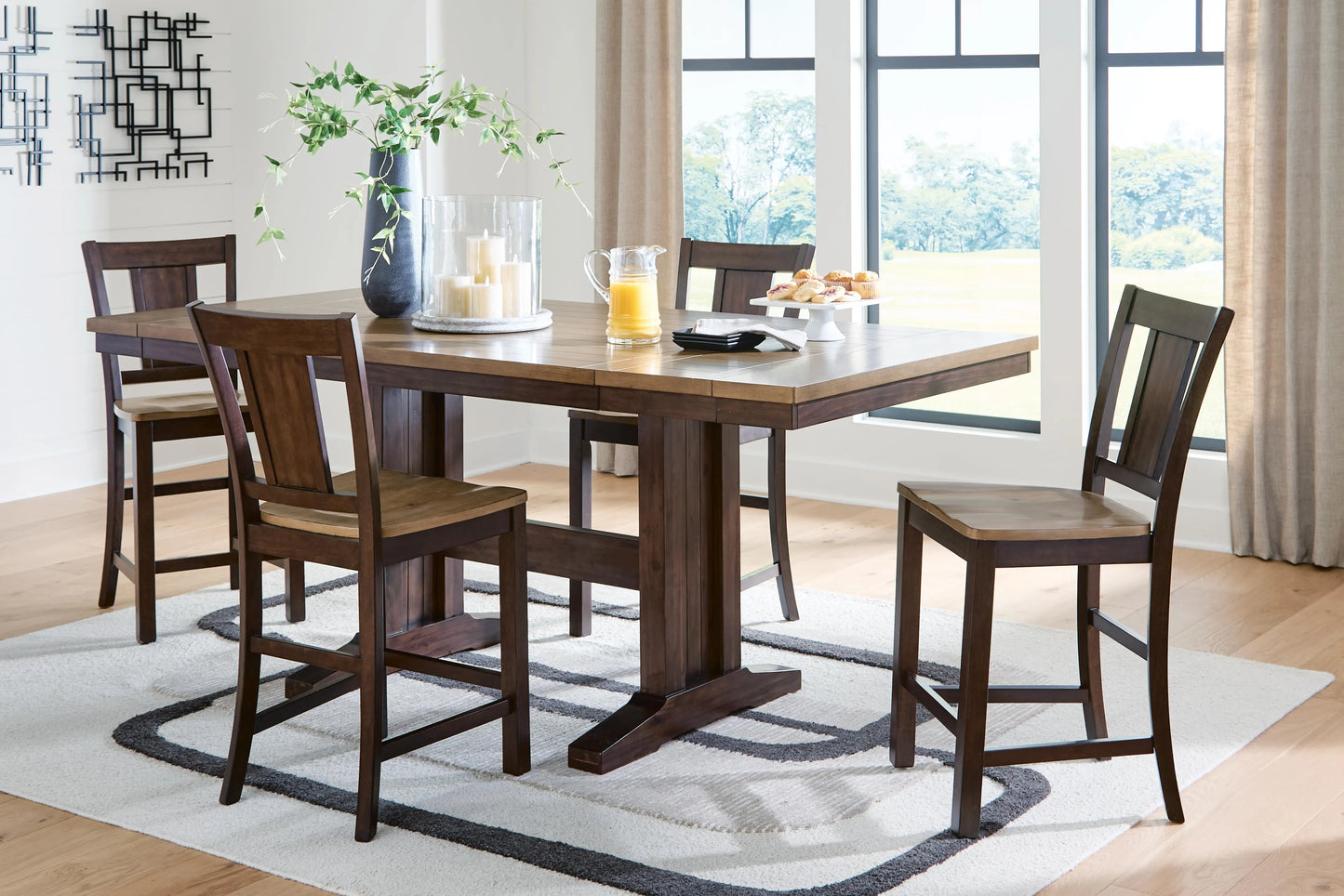 Anixburg Counter Height Extension Dining Table and 4 Barstools
