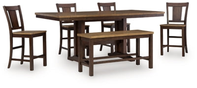 Anixburg Counter Height Extension Dining Table 4 Barstools and Bench